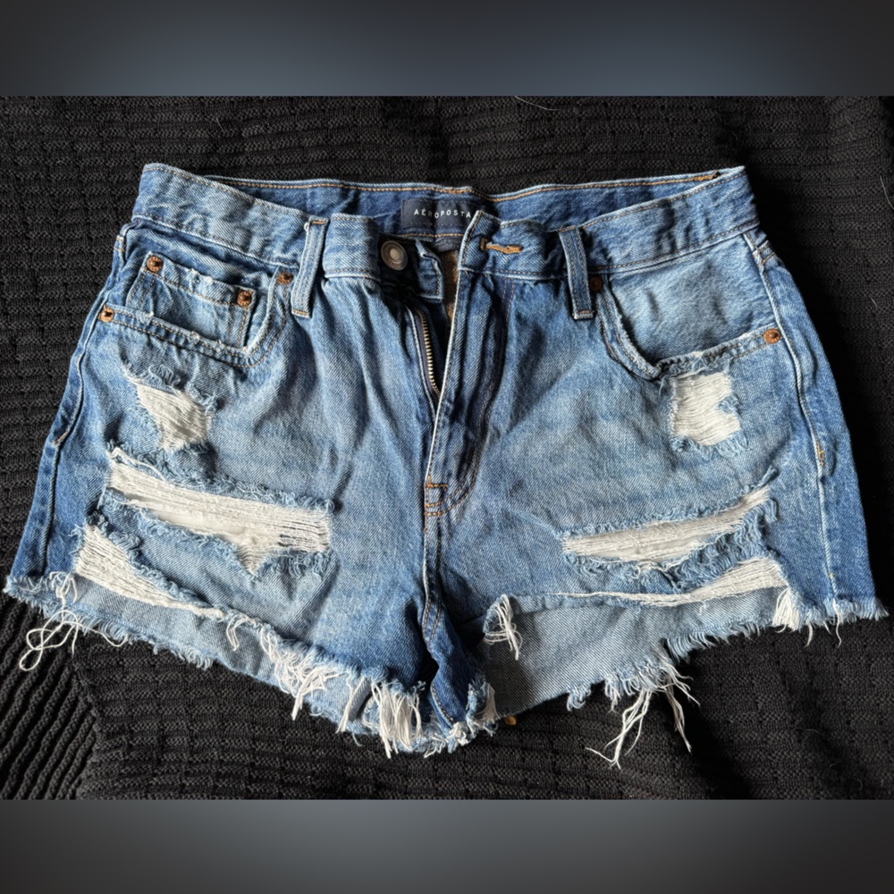 Aeropostale Distressed Light Blue Denim Jean Shorts